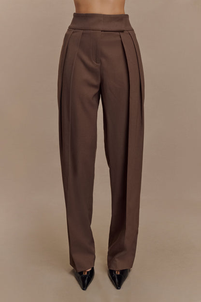 Penelope Pleated High Waisted Pants - Chocolate