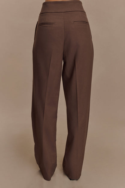 Penelope Pleated High Waisted Pants - Chocolate
