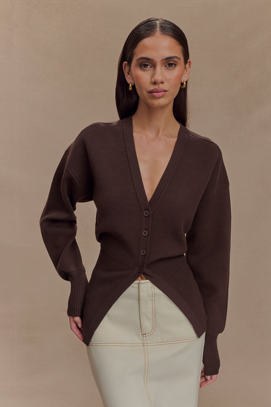 Alexia Buttoned Oversized Cardigan - Dark Chocolate