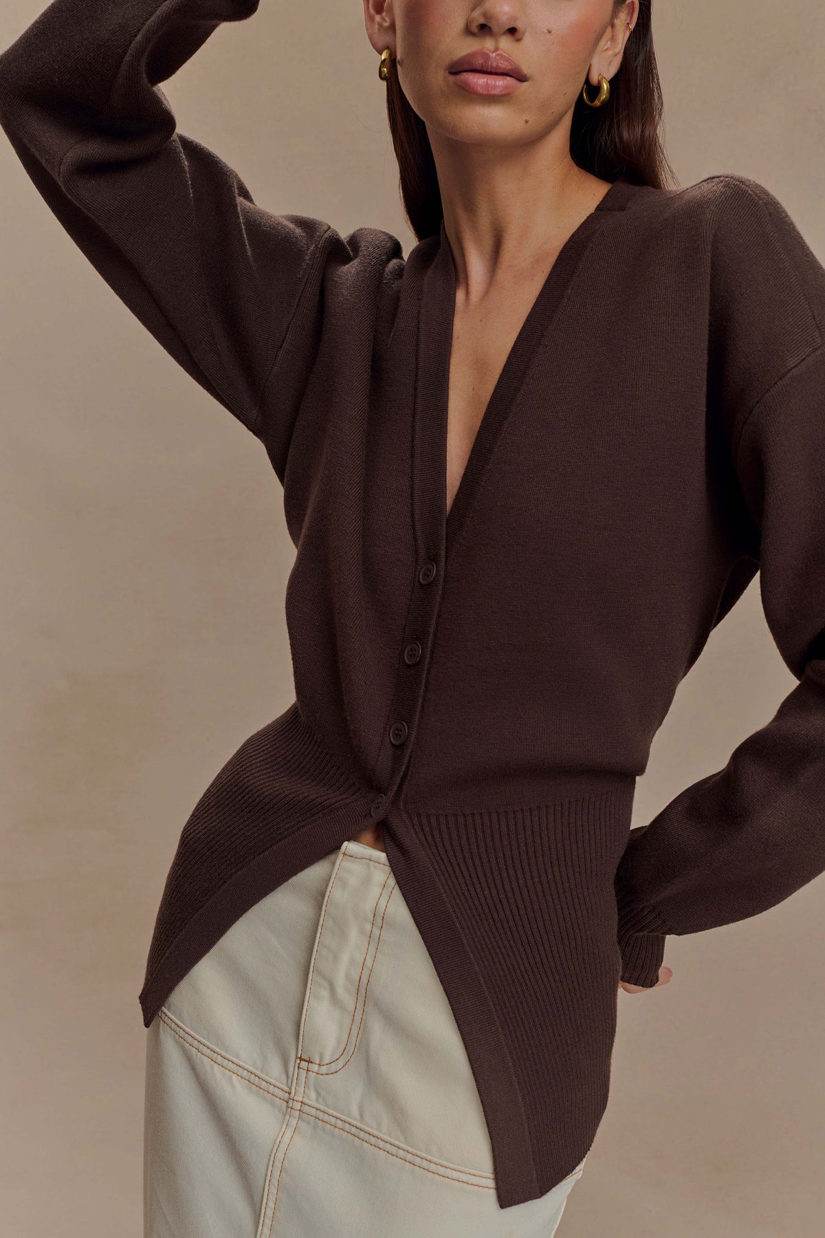 Alexia Buttoned Oversized Cardigan - Dark Chocolate
