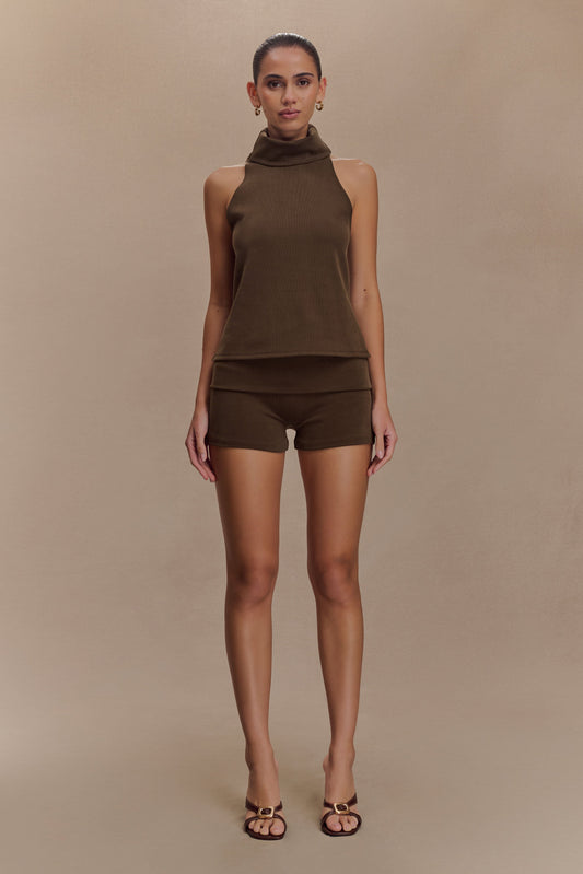 Birdie Fold Over Shorts - Chocolate