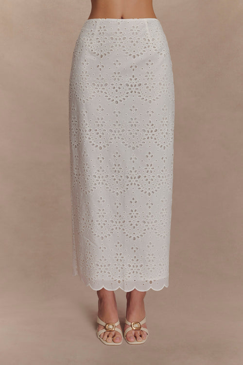 Kensley Broderie Midi Skirt - White