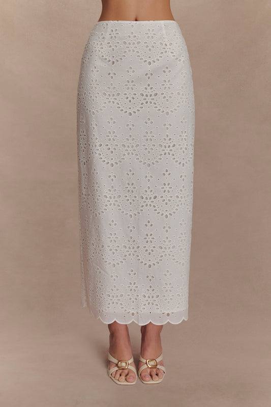 Kensley Broderie Midi Skirt - White