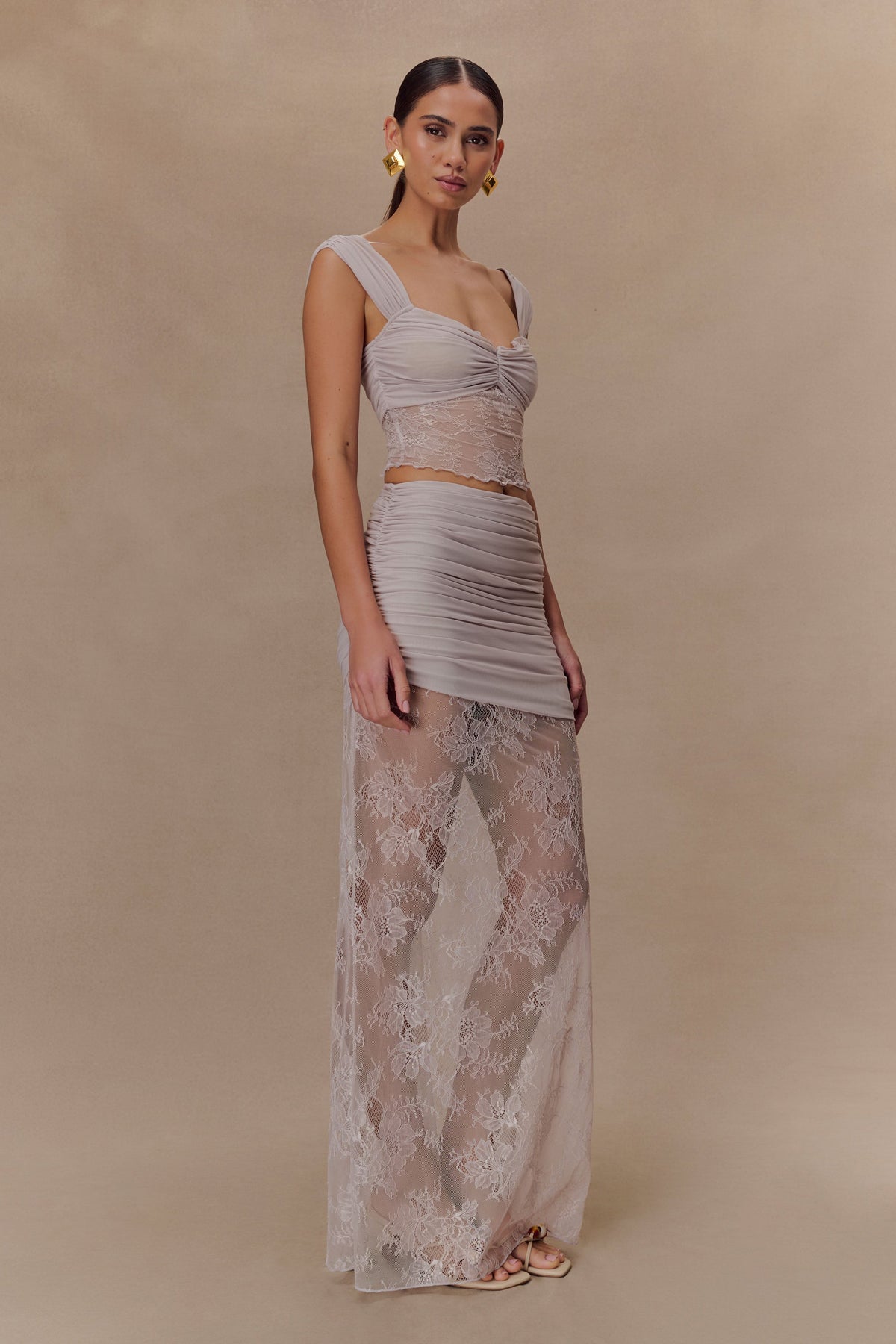Guinevere Lace And Mesh Maxi Skirt - Lilac