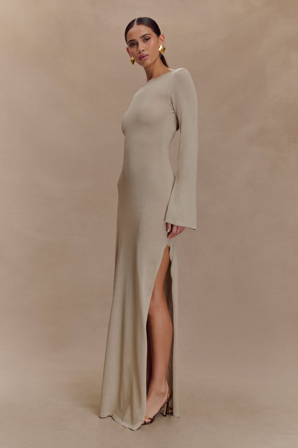 Atticus Knit Maxi Dress With Sequin - Gold
