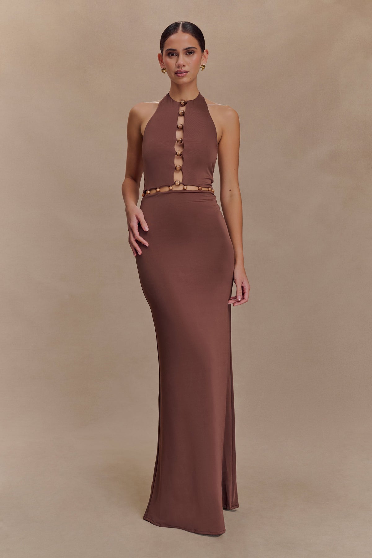 Albion Beaded Slinky Maxi Dress - Chocolate
