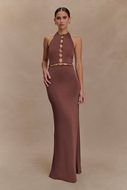 Albion Beaded Slinky Maxi Dress - Chocolate