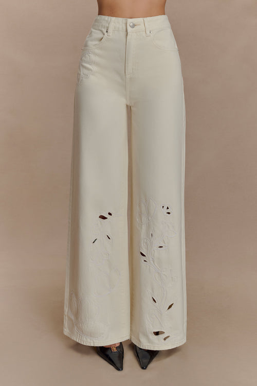 Carmella Embroided Jeans - Ecru