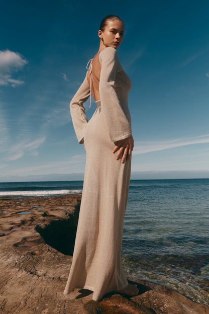 Atticus Knit Maxi Dress With Sequin - Gold