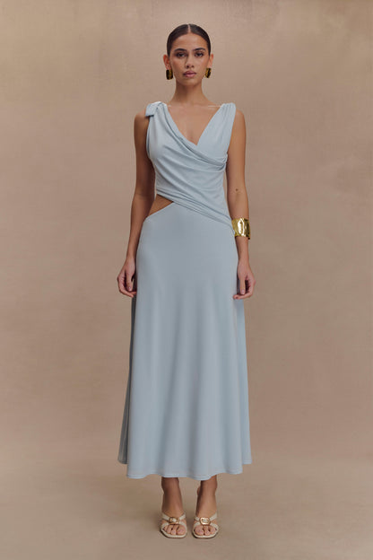 Raleigh Asymmetrical Slinky Midi Dress - Pale Blue