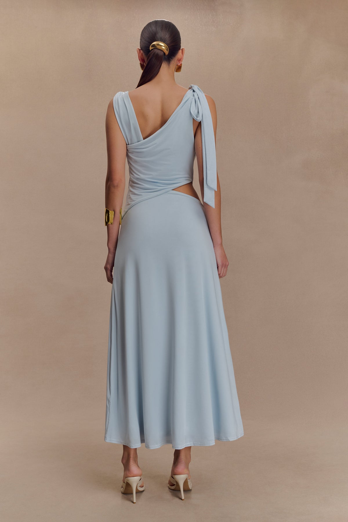 Raleigh Asymmetrical Slinky Midi Dress - Pale Blue