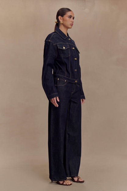 Kirra Cinched Denim Jacket - Washed Indigo Blue