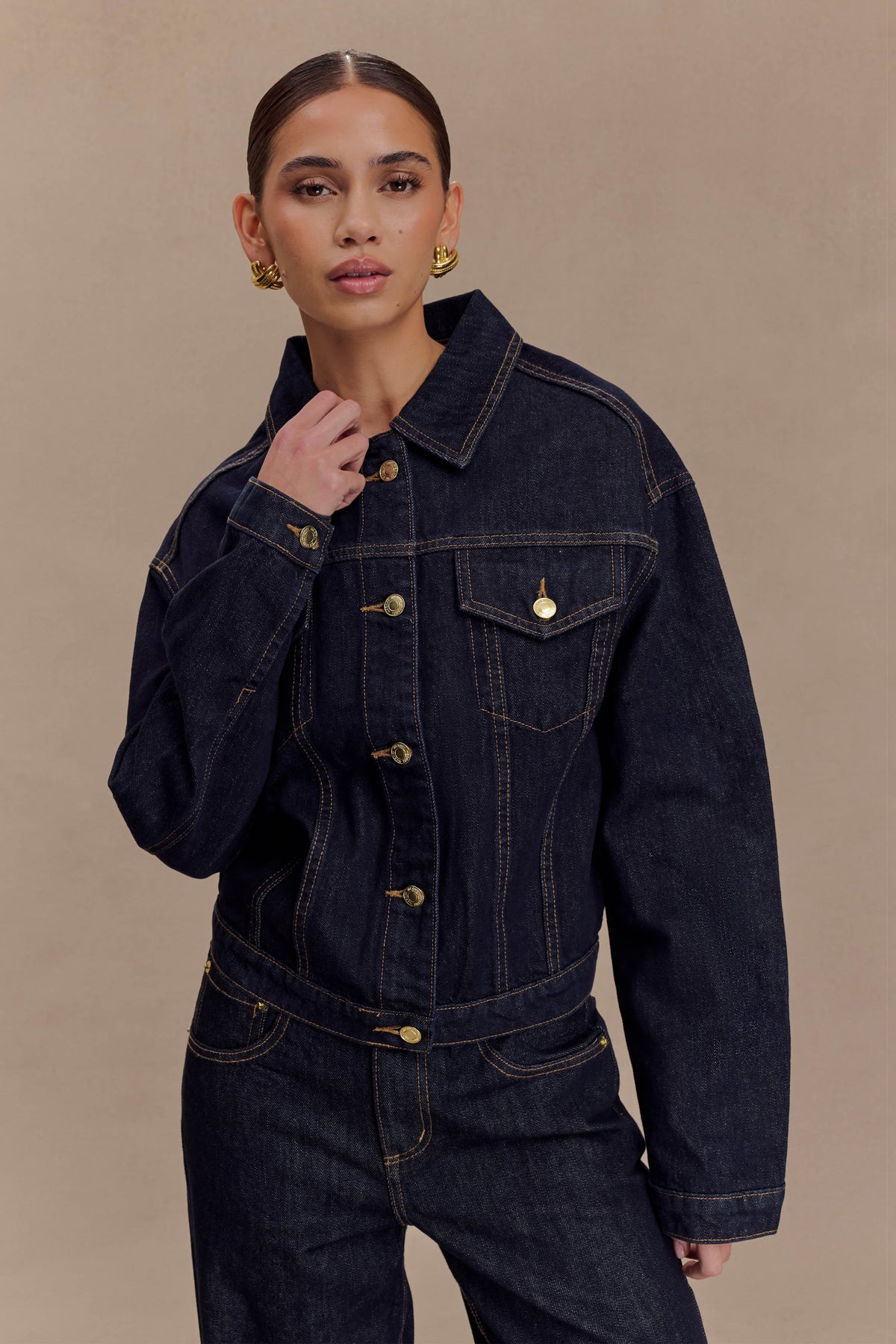 Kirra Cinched Denim Jacket - Washed Indigo Blue