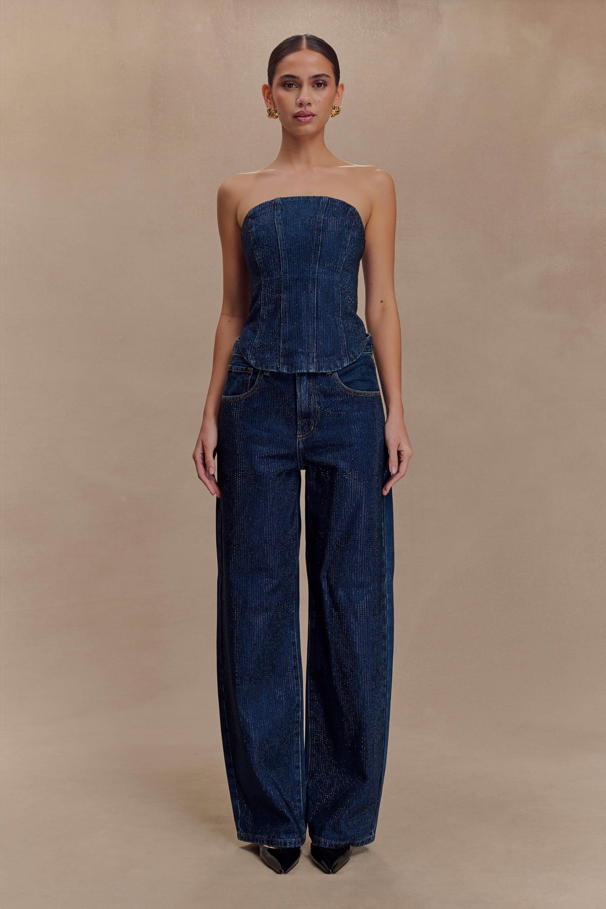 Monte Strapless Diamante Denim Corset - Midnight Blue