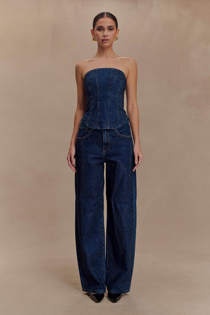 Monte Strapless Diamante Denim Corset - Midnight Blue