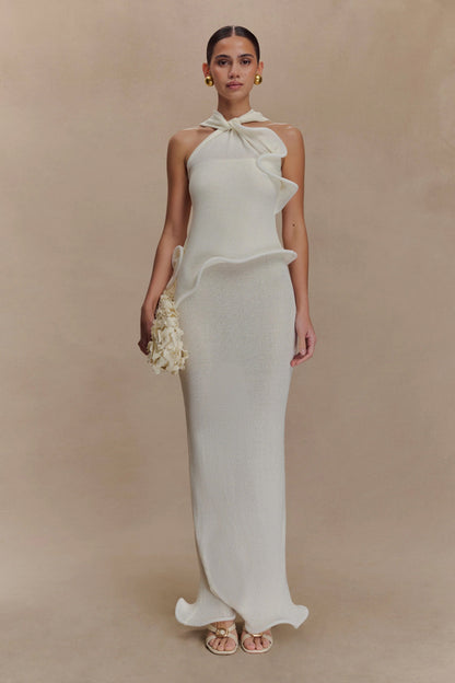 Caprice Halter Knit Maxi Dress - White