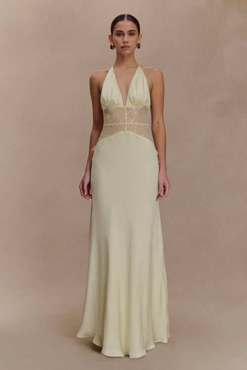 Dinah Lace And Satin Maxi Dress - Lemon