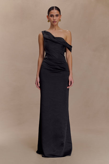 Dalia Off Shoulder Satin Maxi Dress - Black
