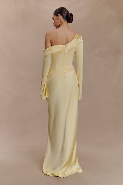 Iris Long Sleeve Satin Maxi Dress - Lemon