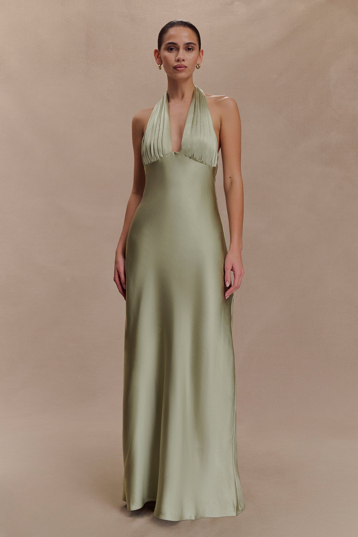 Alice Satin Halter Maxi Dress - Sage