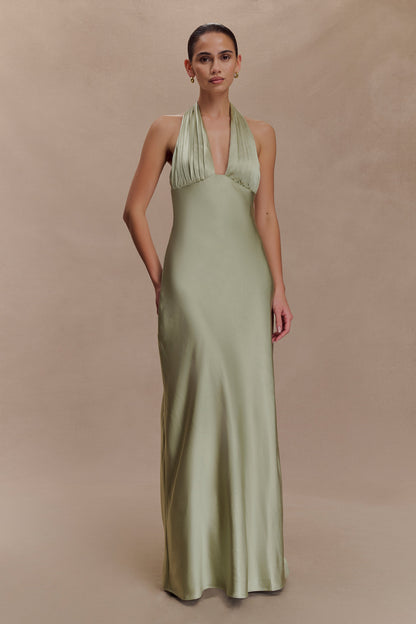 Alice Satin Halter Maxi Dress - Sage