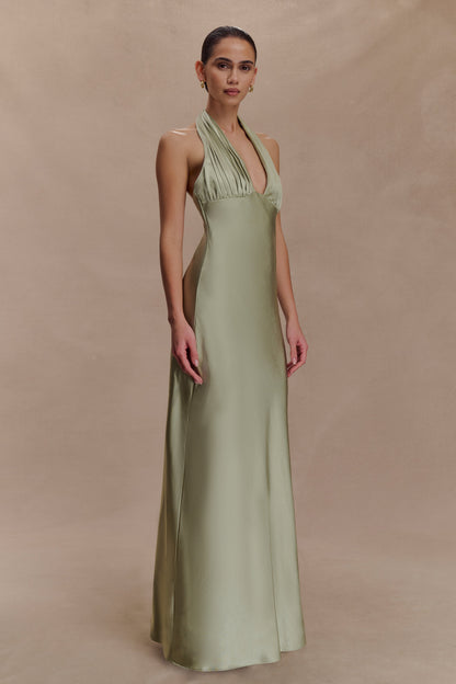 Alice Satin Halter Maxi Dress - Sage