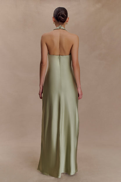 Alice Satin Halter Maxi Dress - Sage