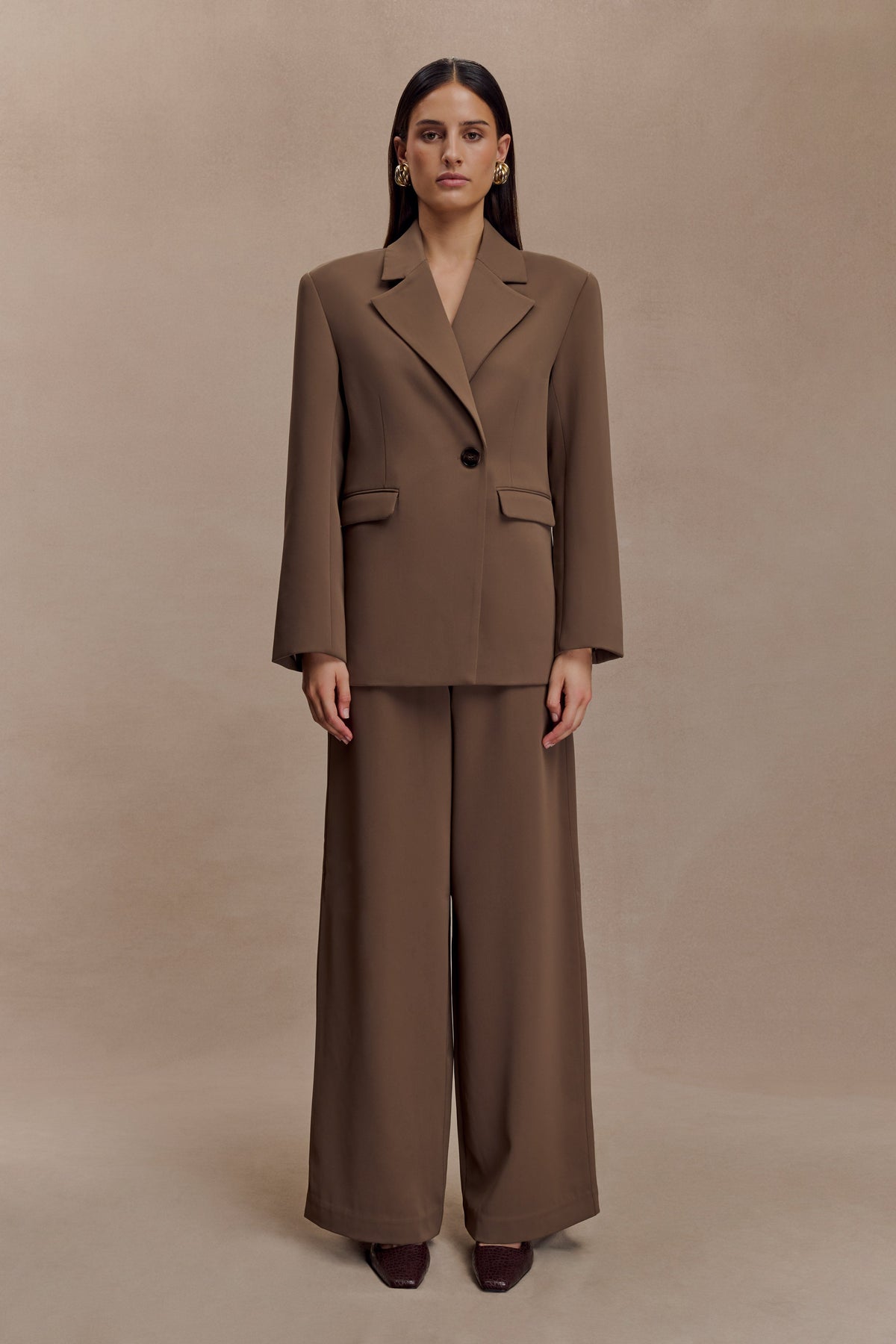 Arlo Wide Leg Suiting Trouser - Cacao Brown