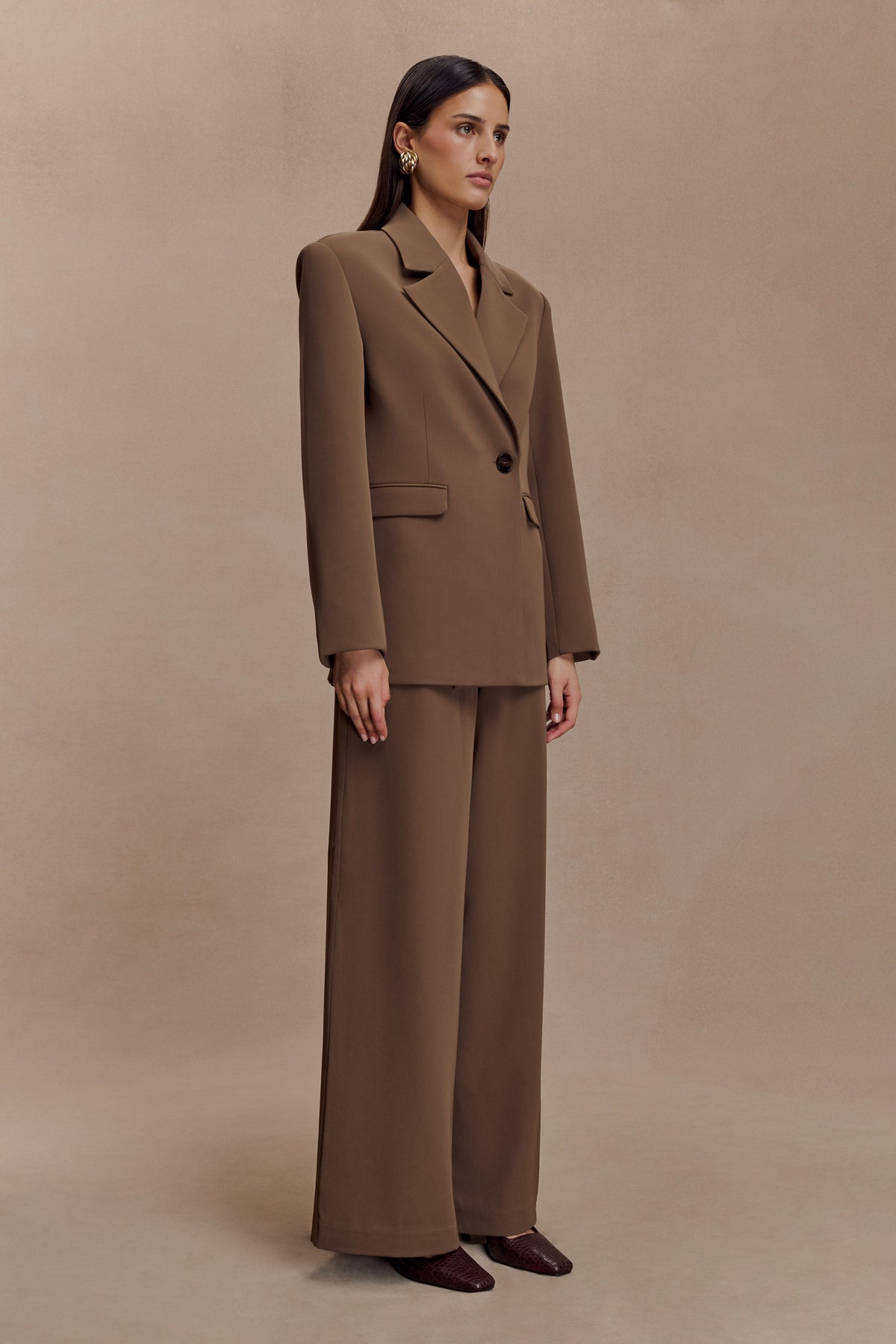 Arlo Wide Leg Suiting Trouser - Cacao Brown