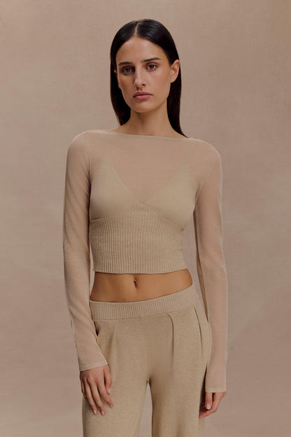 Brionee Silk Blend Knit Top - Sand