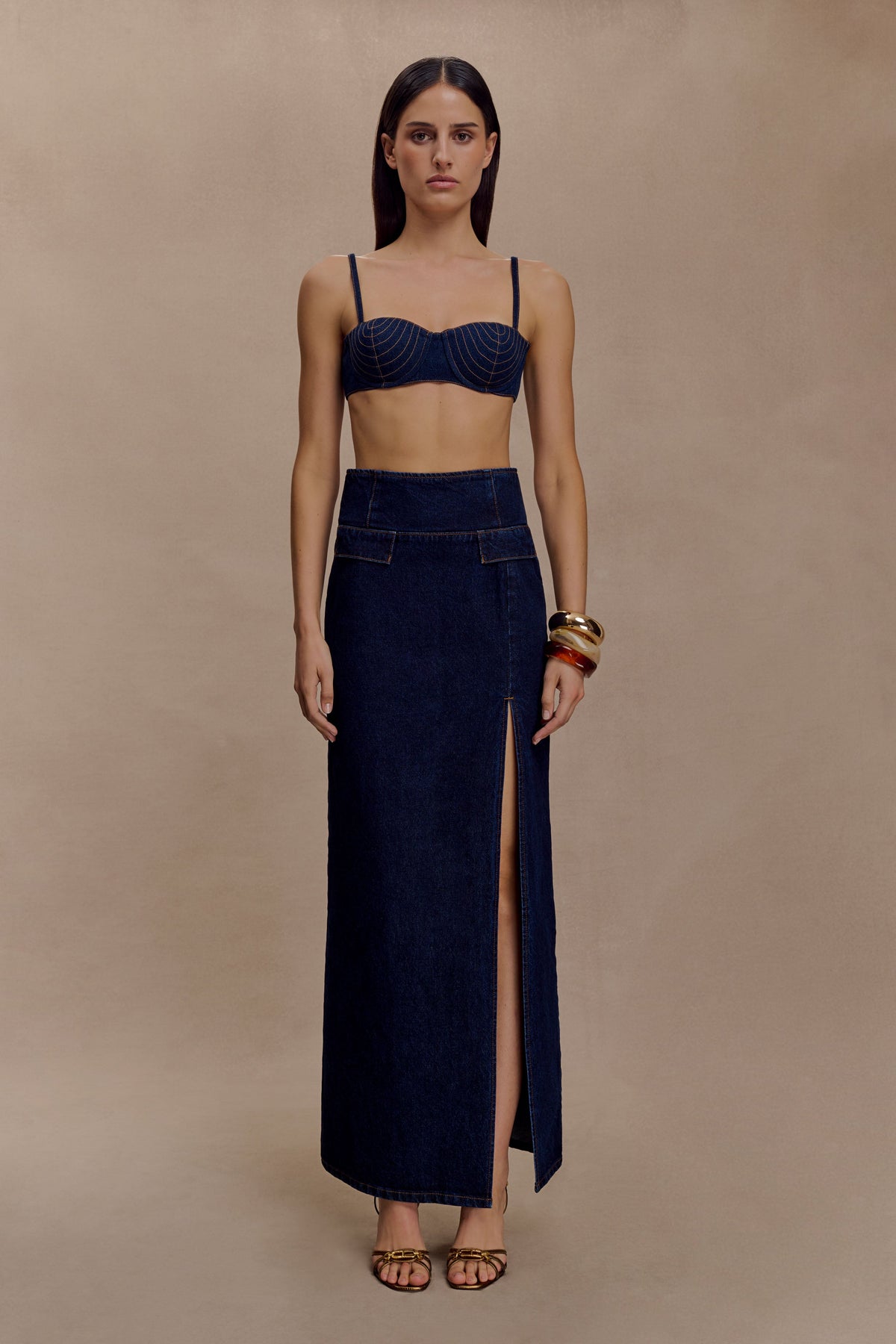Maylena High Rise Denim Maxi Skirt - Indigo Blue