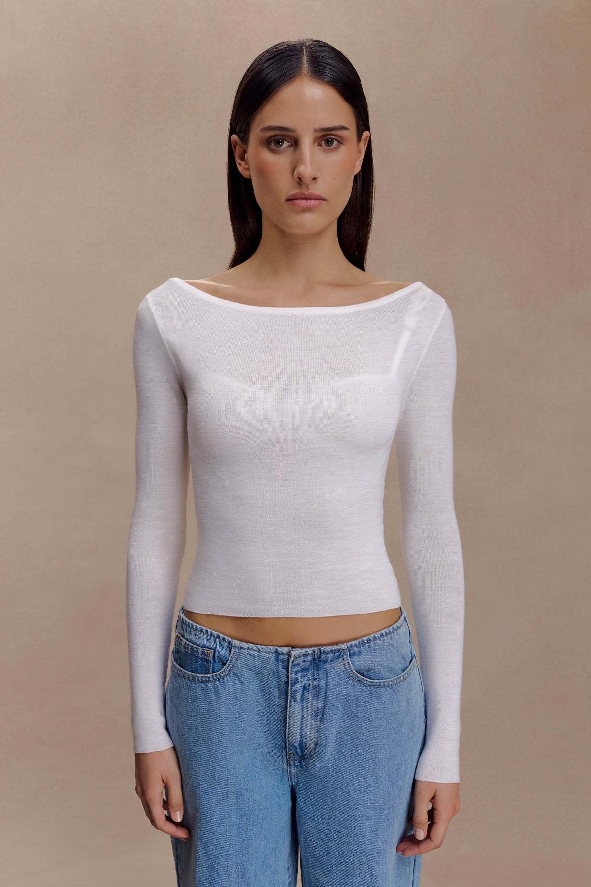 Paedyn Merino Wool Ribbed Long Sleeve Top - Ivory
