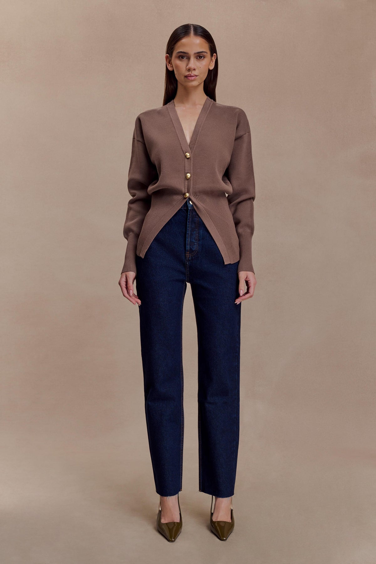 Amanda Statement Button Knit Cardigan - Cacao Brown