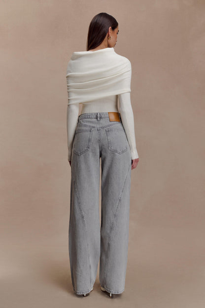Georgette Mid Rise Paneled Denim Jeans - Grey