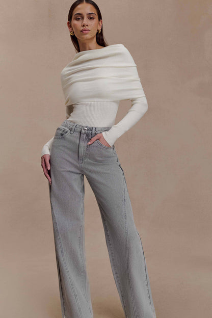 Georgette Mid Rise Paneled Denim Jeans - Grey