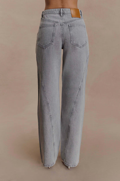 Georgette Mid Rise Paneled Denim Jeans - Grey