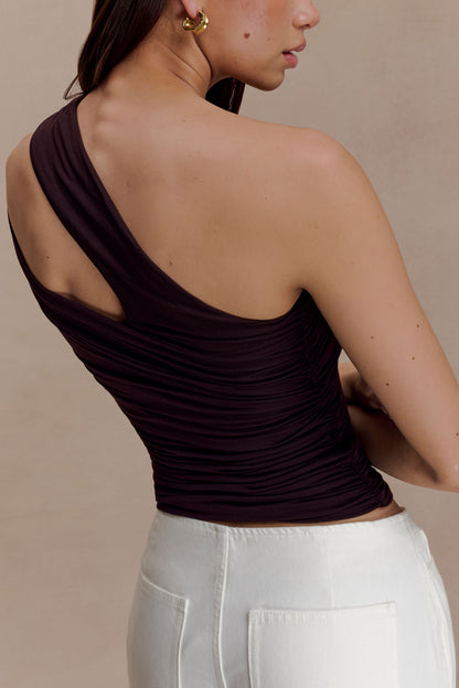 Anna One Shoulder Modal Top - Cacao Brown