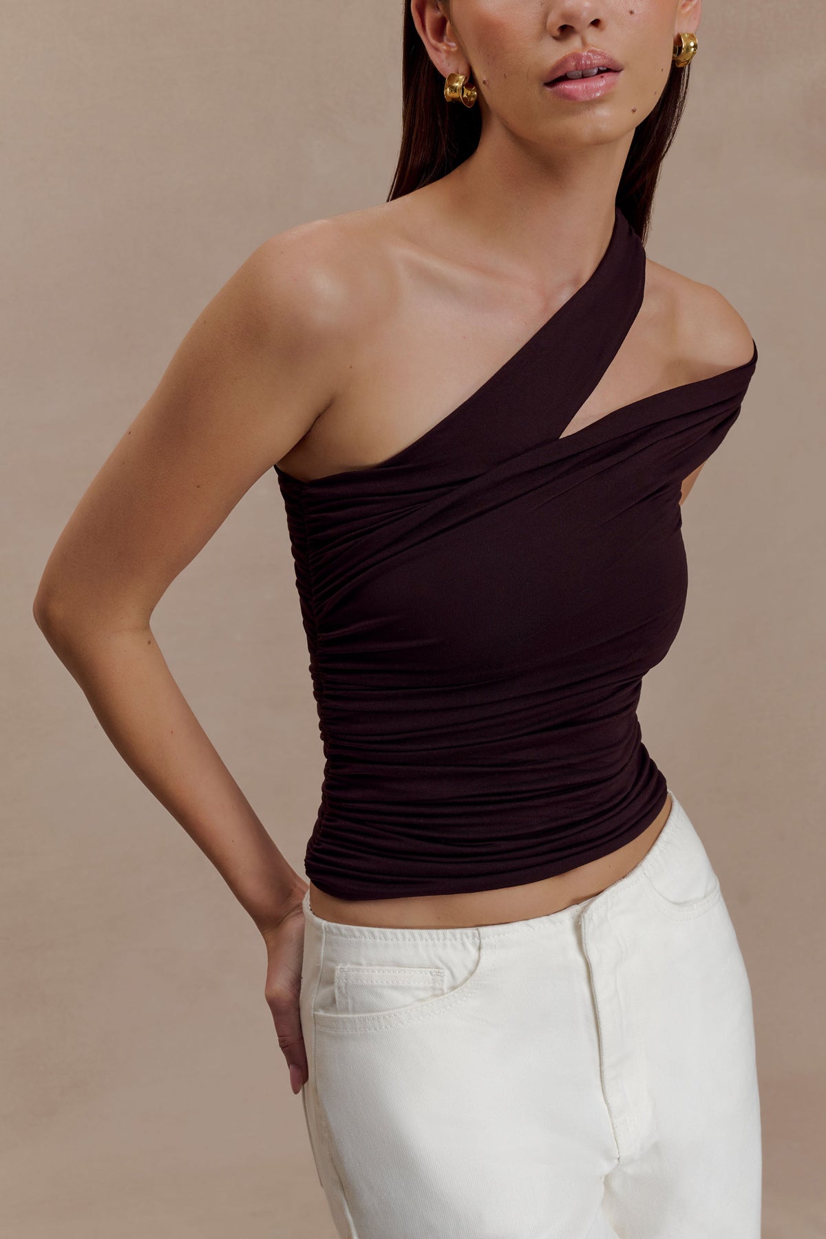 Anna One Shoulder Modal Top - Cacao Brown
