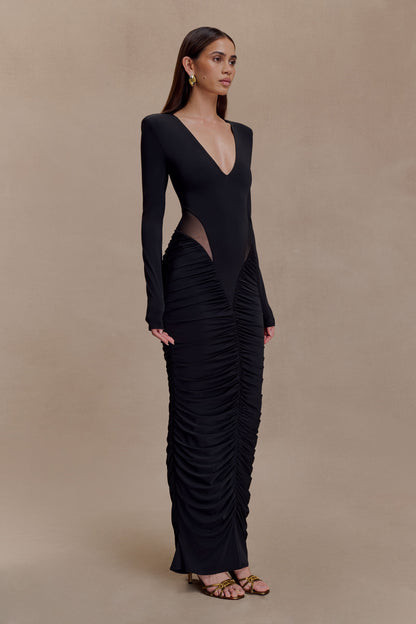 Louanne Slinky Long Sleeve Maxi Dress - Black