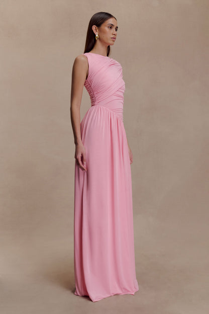 Ayeshya Slinky Asymmetric Maxi Dress - Candy Pink