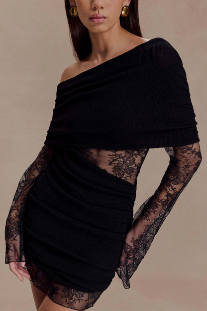 Luxie Lace Knit Mini Dress - Black