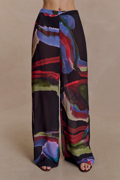 Rachel Chiffon Straight Leg Pants - Multi Fluid Reverie Print