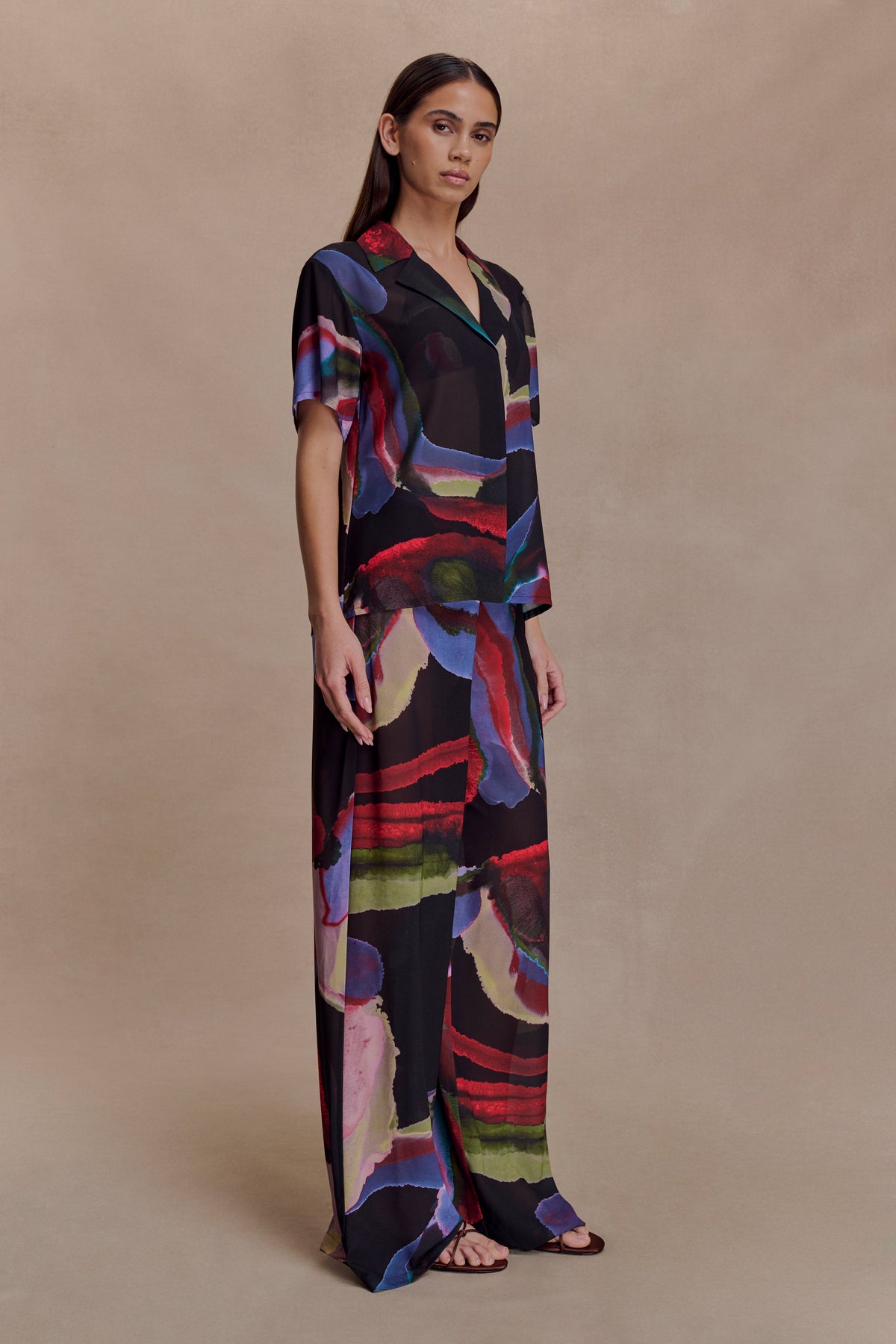 Rachel Chiffon Short Sleeve Shirt - Multi Fluid Reverie Print