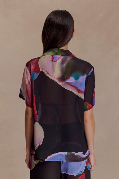 Rachel Chiffon Short Sleeve Shirt - Multi Fluid Reverie Print