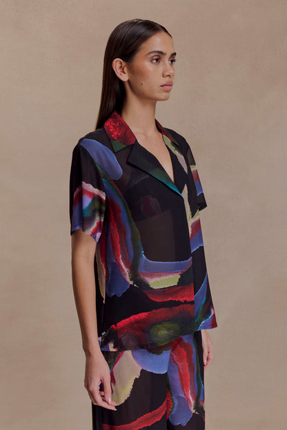 Rachel Chiffon Short Sleeve Shirt - Multi Fluid Reverie Print