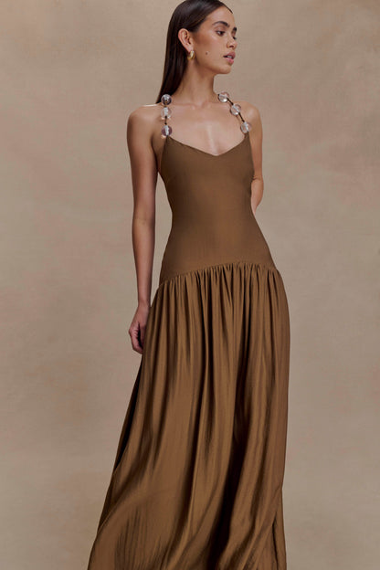 Darling Linen Maxi Dress - Chocolate