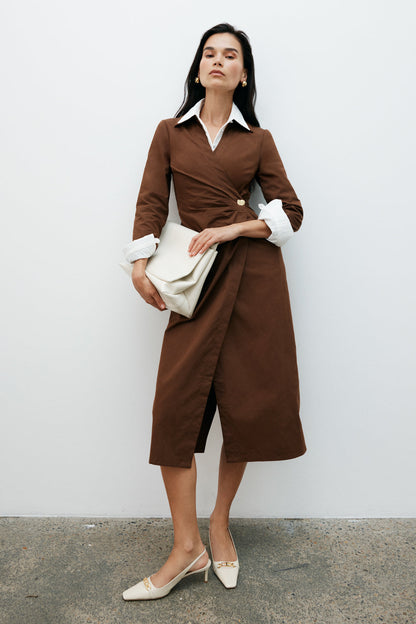 Mikaila Asymmetric Shirt Dress - Dark Chocolate