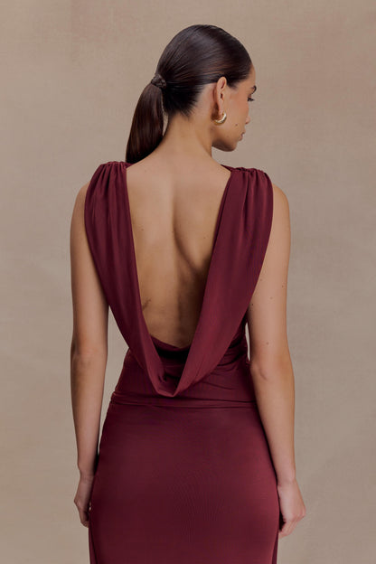 Bridget Slinky Cowl Back Top - Burgundy