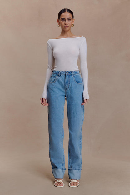 Paedyn Merino Wool Ribbed Long Sleeve Top - Ivory