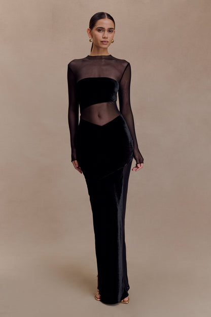 Davina Velvet And Mesh Maxi Dress - Black